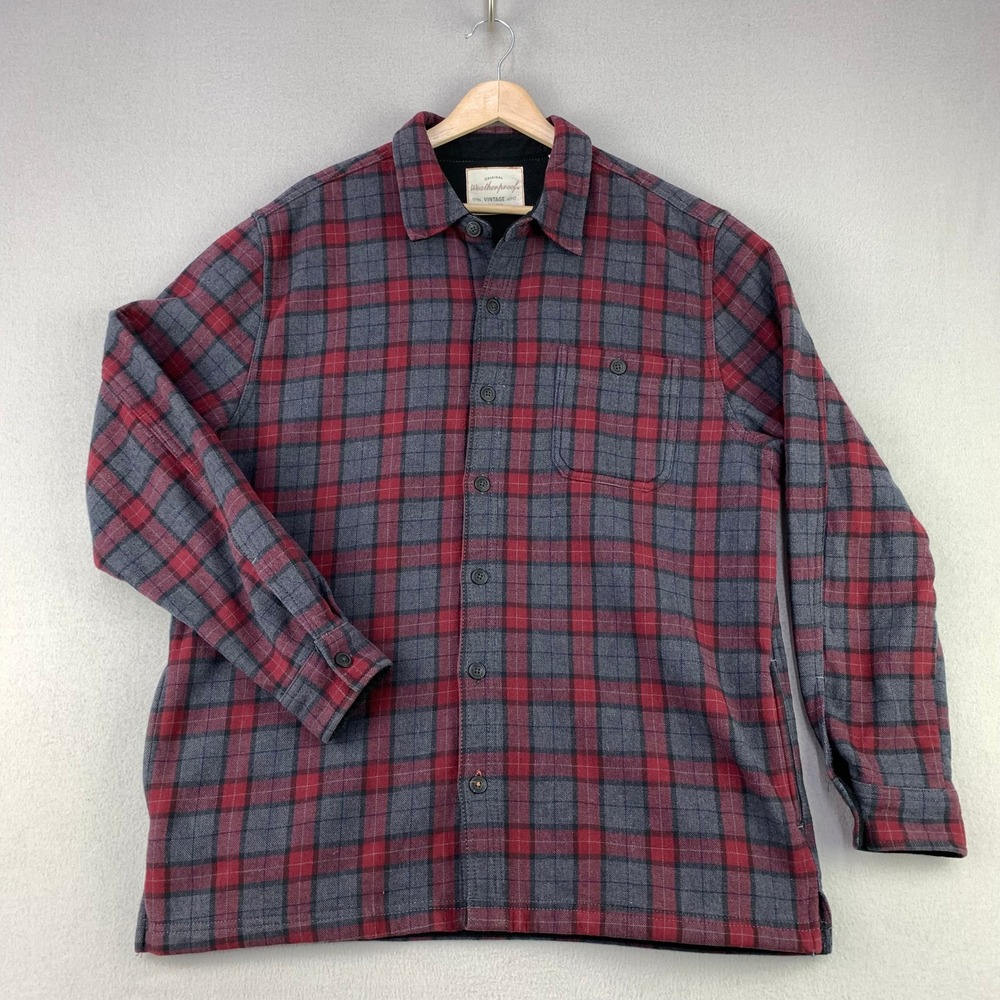 Weatherproof Vintage Shirt Jacket Mens L Red Plaid Fleece Lined Flannel Shacket